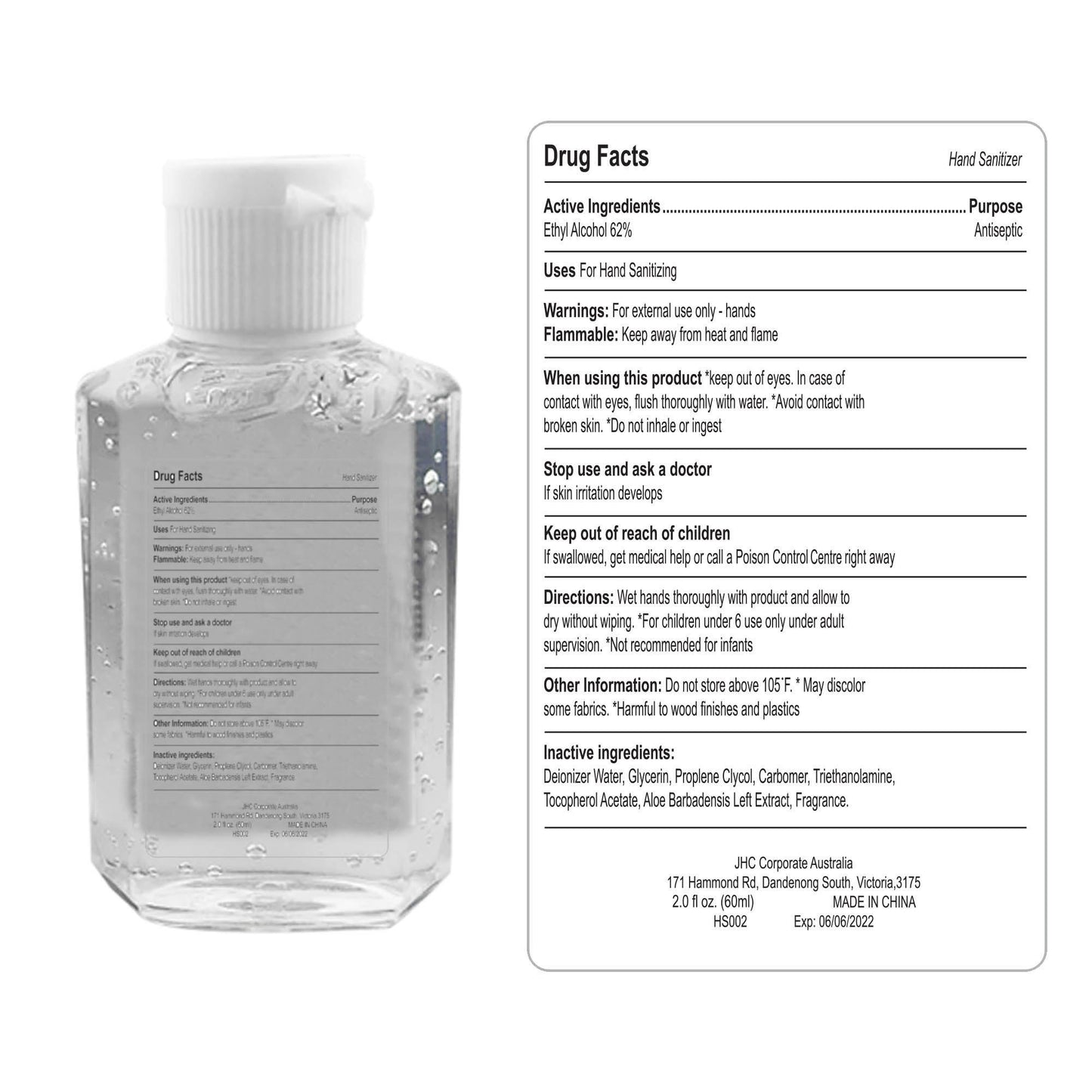 Custom Label Hand Sanitser 60ml - Bulk