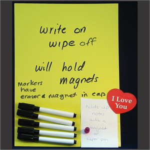 Sticky Whiteboard Sheet & 5 Markers YELLOW - Clever Fridge Magnets